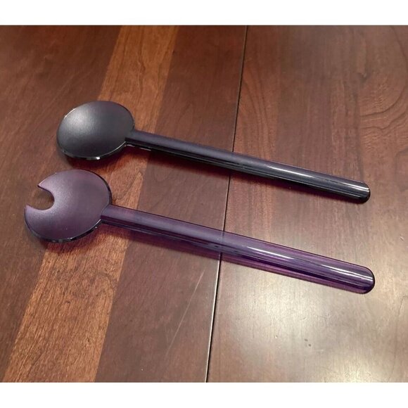 2 PC Tupperware Salad Server Set Fork Spoon Purple Acrylic Mid Century Modern - Picture 3 of 5